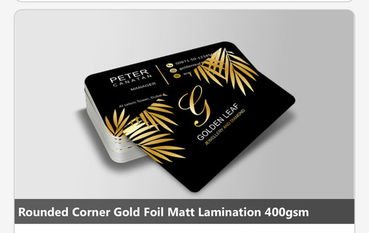 Rounded Corner Gold Foil Matt Lamination 400gsm 1000pc with Free Design