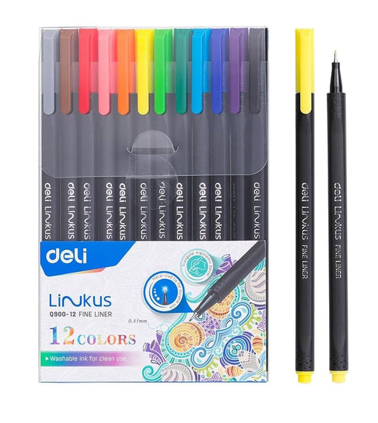 DELI LINKUS Q900-FINE LINER 12 COLOURS .45 MM