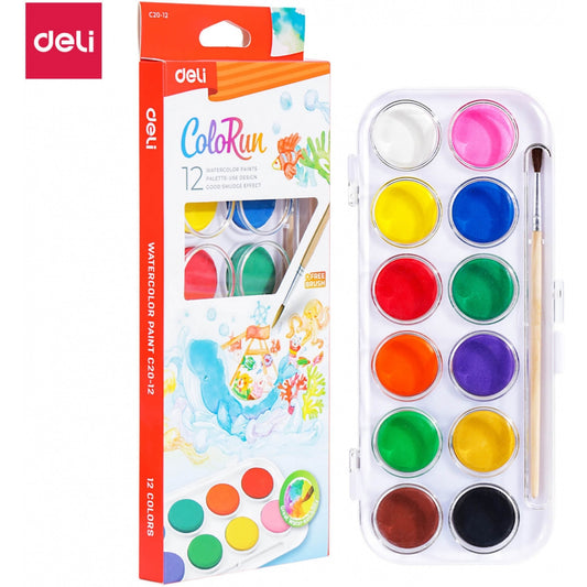 DELI WATER COLOR PAINTS 12 COLOR FREE BRUSH C20-12
