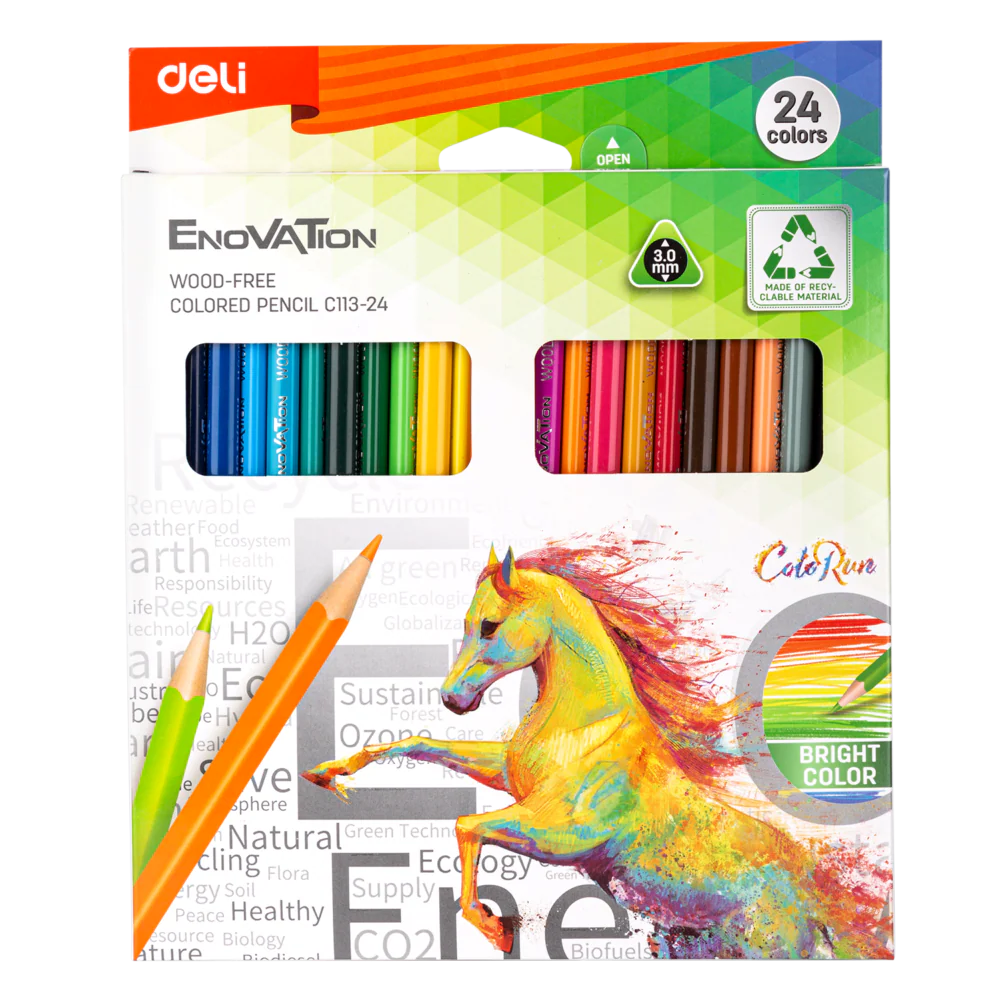 DELI ENOVATION WOOD FREE COLORED PENCIL C113-24 3.0 MM 24 COLOURS