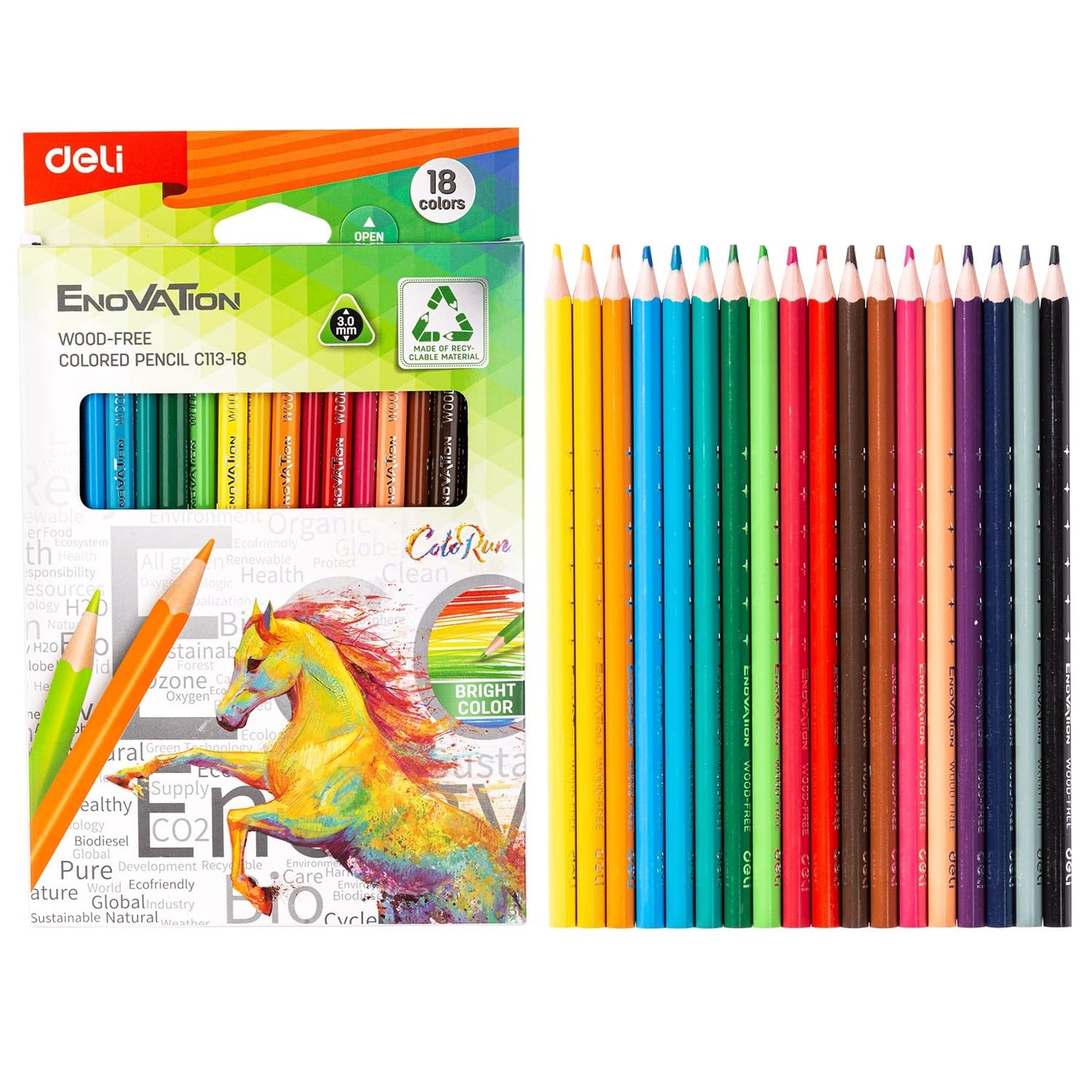 DELI ENOVATION WOOD-FREE COLOURED PENCIL C113-18 3.0 MM 18 COLOURS