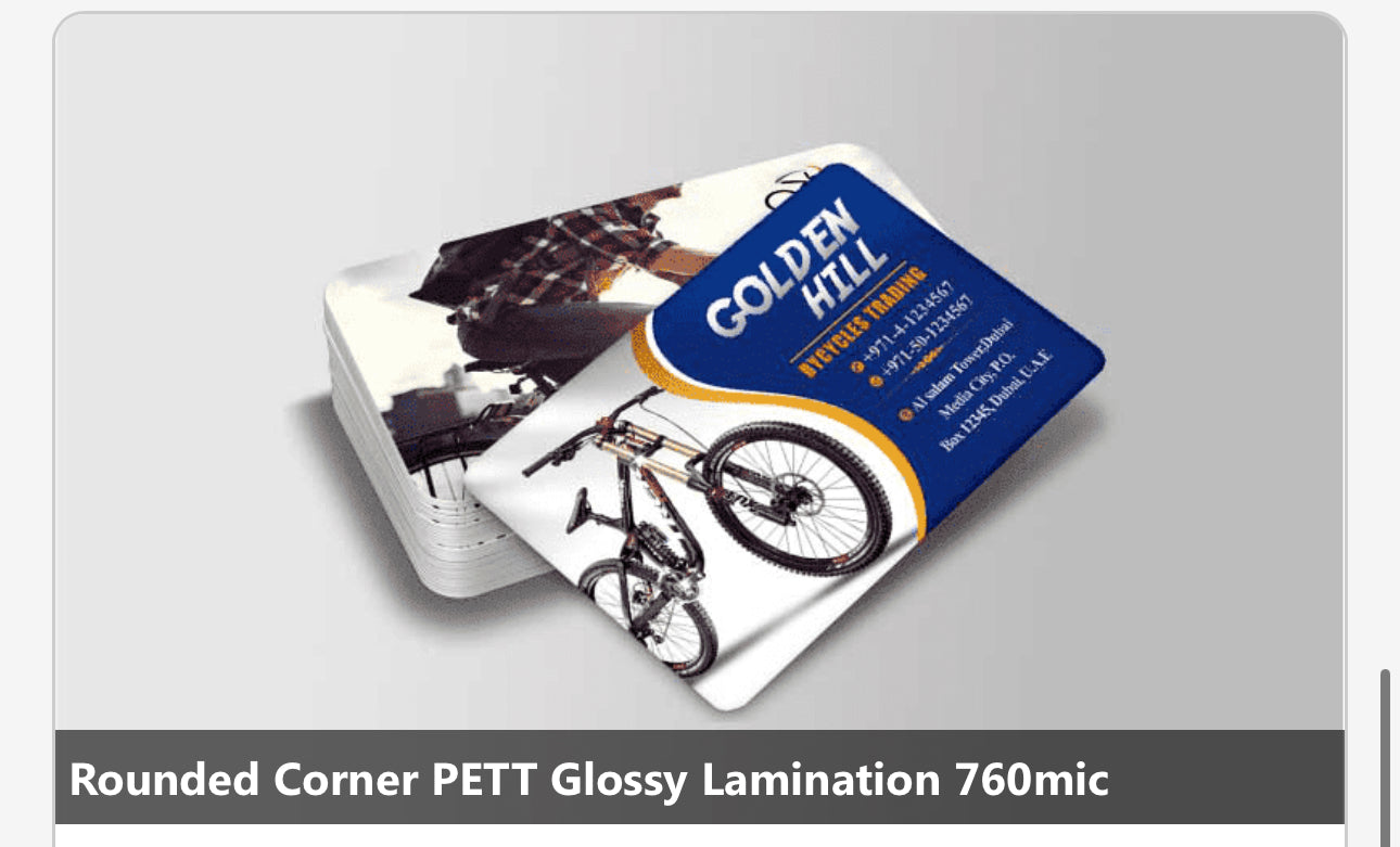 Rounded Corner PETT Glossy Lamination 760mic 1000Pc with Free Design