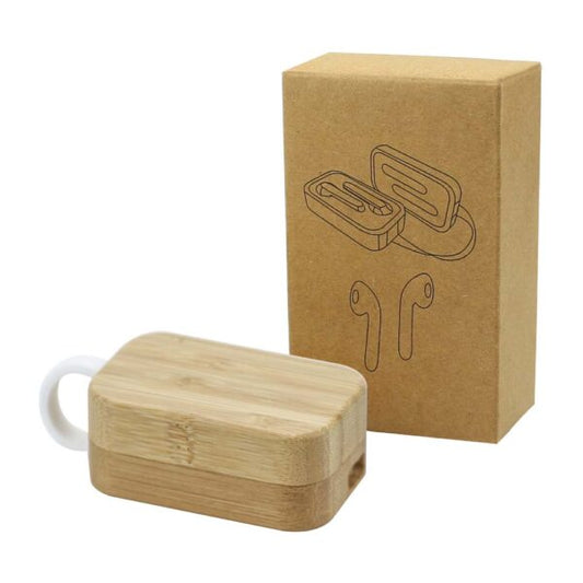 BT Earbuds with Bamboo Case & High Audio Quality ( “Your Brand • Your Print • Your Style.” ) All printing available