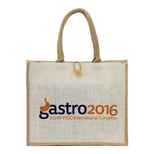 Jute Shopping Bags with Button ( “Your Brand • Your Print • Your Style.” ) All printing available