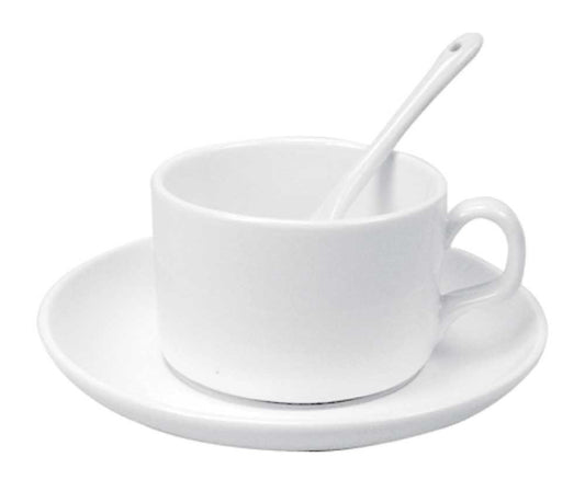 Ceramic Saucer Teacups with Spoon ( “Your Brand • Your Print • Your Style.” ) All printing available