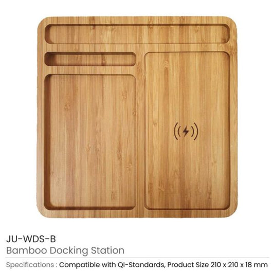 Bamboo 15W Wireless Desk Fast Charging Pad & Organizer ( “Your Brand • Your Print • Your Style.” ) All printing available