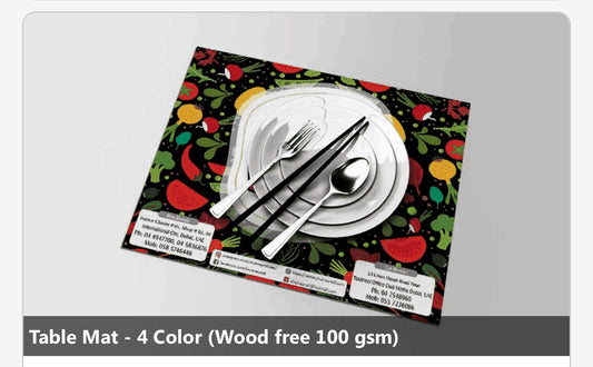 Table Mat - 4 Color (Wood free 100gsm)Size-30 X42cm,1000pcs with Free Design