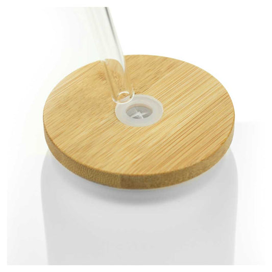 Glass Bottle with Straw and Bamboo Lid 455 ml Capacity ( “Your Brand • Your Print • Your Style.” ) All printing available