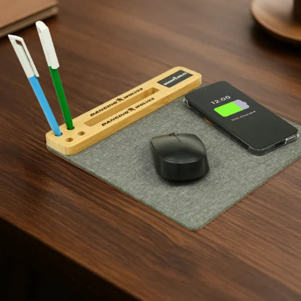 Multi-Function Mousepad, 15W Fast Wireless Charger & LED Logo ( “Custom Prints That Travel with You.” )