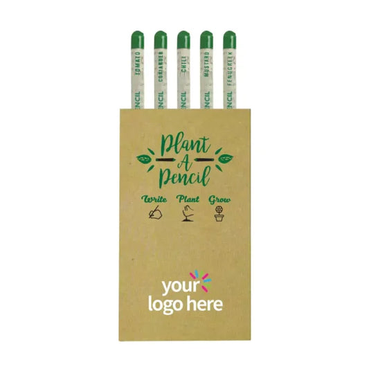 Plantable A Pencils Set Seeds Tomato Coriander Chili Mustard Fenugreek ( “Your Brand • Your Print • Your Style.” ) All printing available