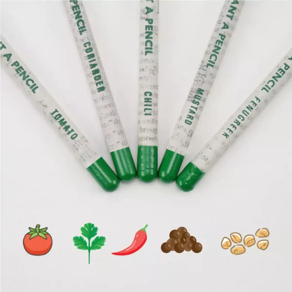 Plantable A Pencils Set Seeds Tomato Coriander Chili Mustard Fenugreek ( “Your Brand • Your Print • Your Style.” ) All printing available