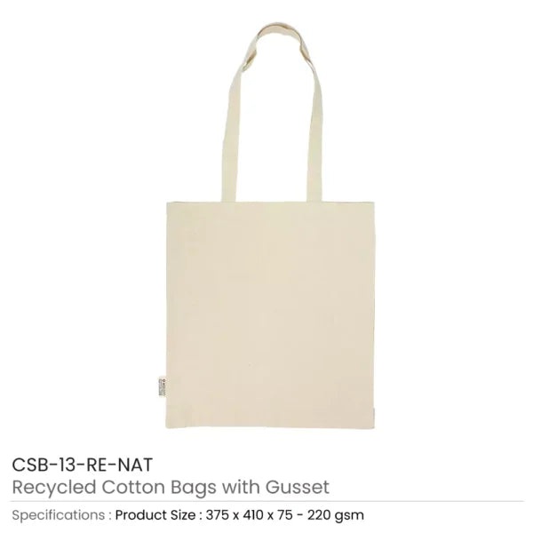 Recycled Cotton Tote Bags with Gusset 8 Oz ( “Your Brand • Your Print • Your Style.” ) All printing available