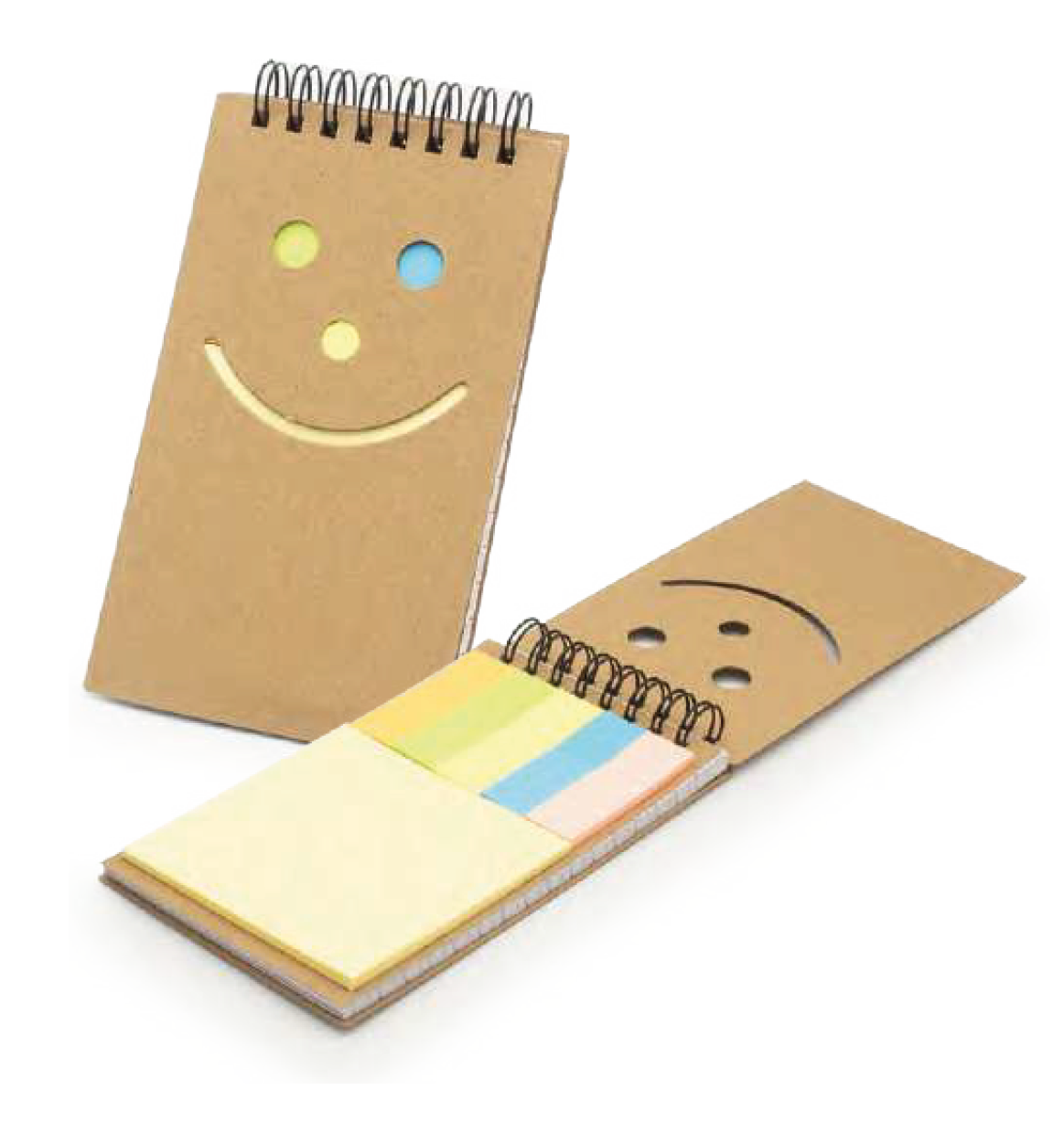 SPIRAL RECYCLED NOTEPAD IN CARDBOARD COVERS WITH SMILEY