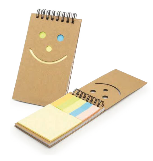 SPIRAL RECYCLED NOTEPAD IN CARDBOARD COVERS WITH SMILEY