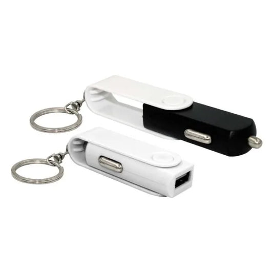 Swivel USB Car Charger with Key Ring attachment ( “From Logo to Packaging – We Print It All.” )