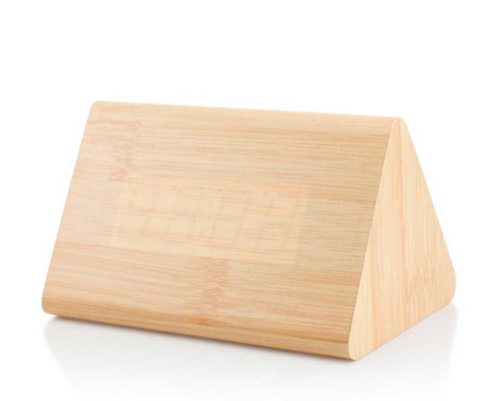 Triangular Wooden Digital Desk Clock Eco-Friendly ( “Your Brand • Your Print • Your Style.” ) All printing available