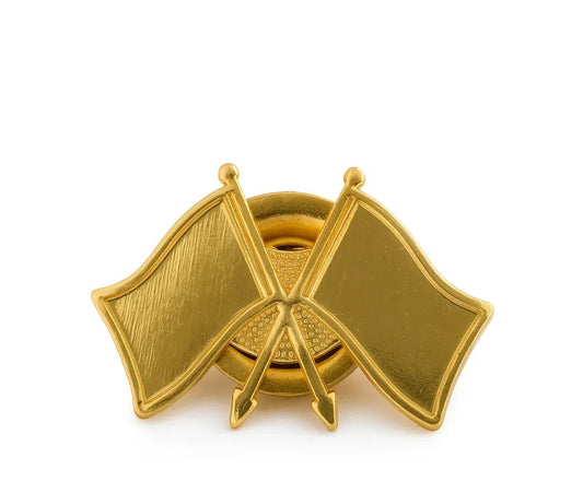 Twin Flag Metal Badges Golden Imprint Your Country Flag ( “Your Brand • Your Print • Your Style.” ) All printing available