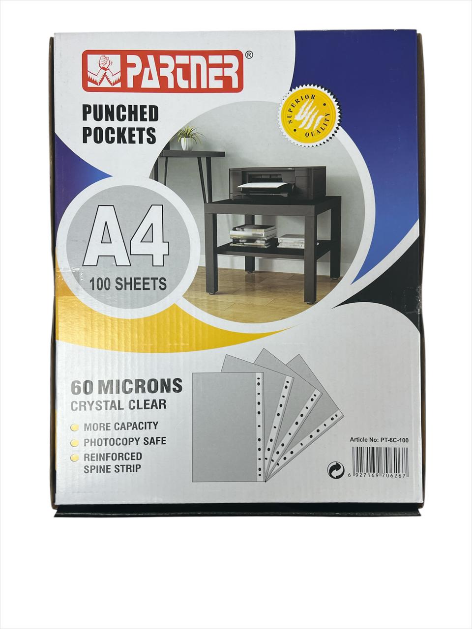 PARTNER PUNCHE POCKETS A4 100 SHEETS 60 MICRON