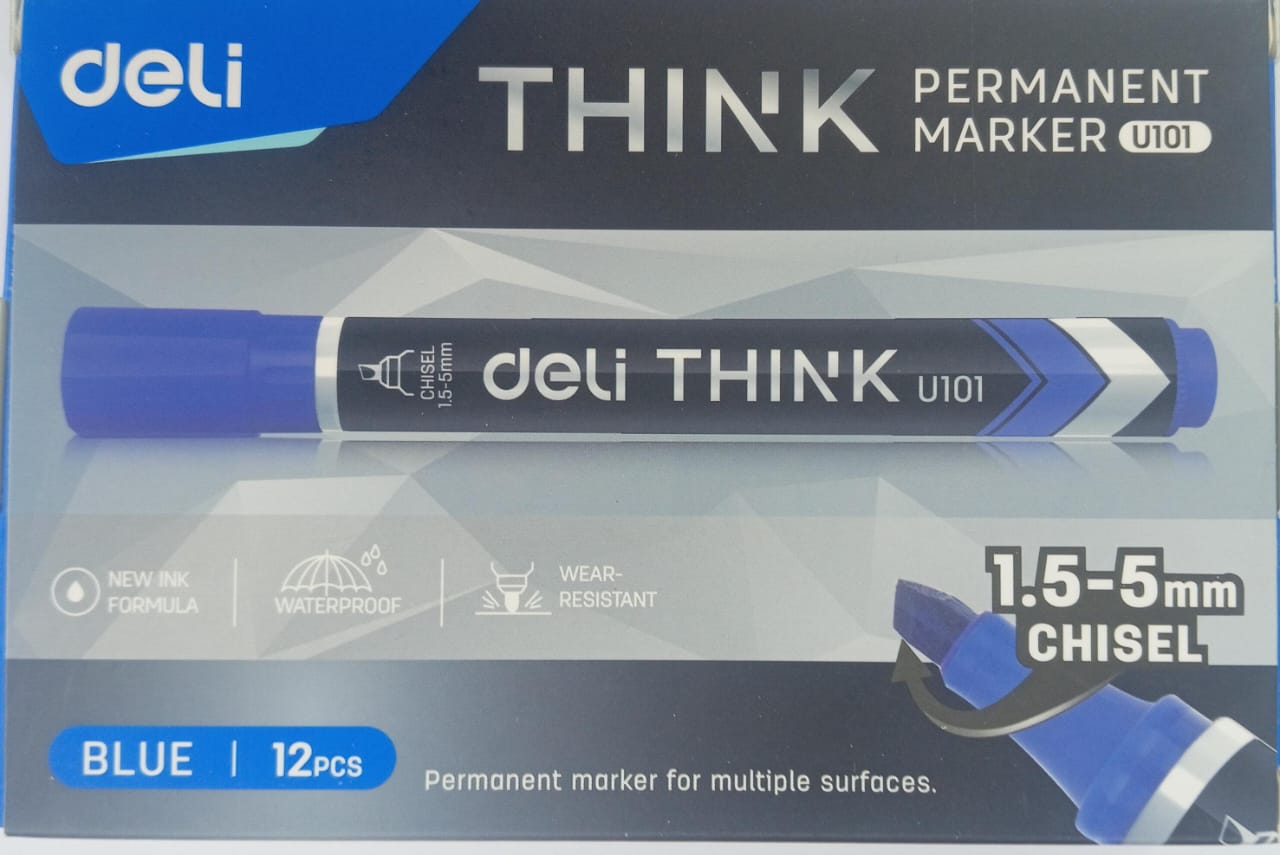 Deli Permanent Marker U101 Red Chisel Tip (12 pcs