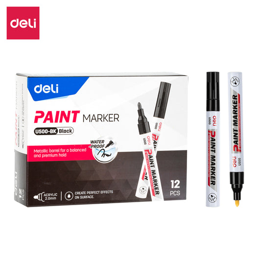 Deli Paint Marker U‑500 BLACK 12 PCS IN A BOX
