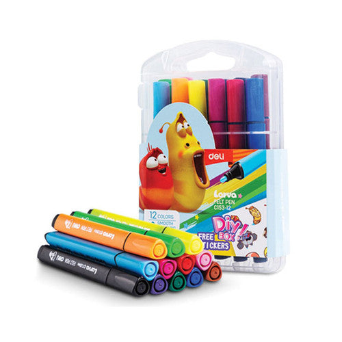DELI LARVA FELT PEN C153-12 12 COLORS SMOOTH COLORING