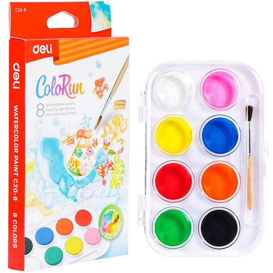 DELI WATER COLOR PAINTS 8 COLOR FREE BRUSH C20-8
