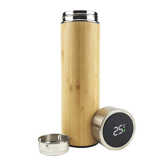 Bamboo Flask with Temperature Display ( “Your Brand • Your Print • Your Style.” ) All printing available