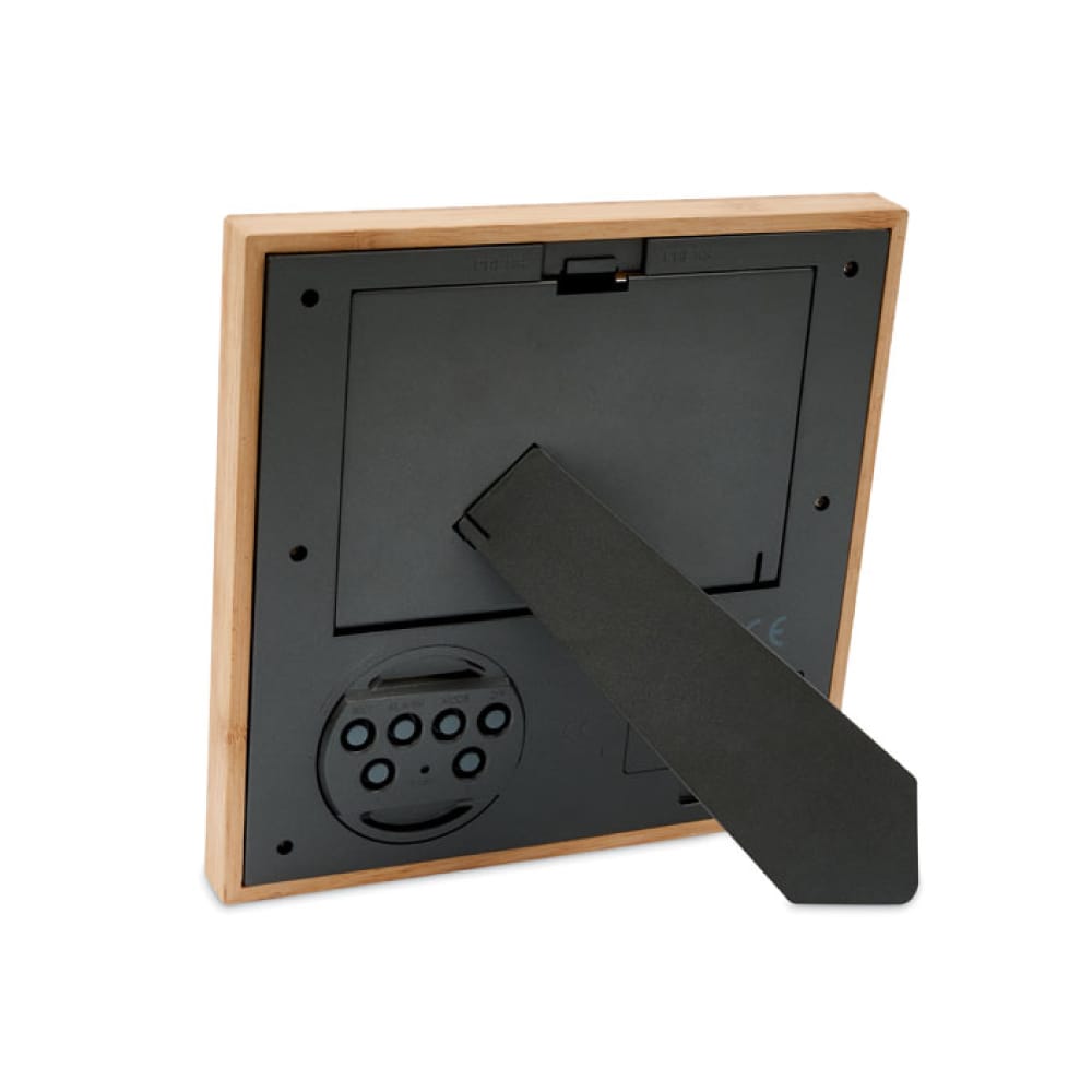 Bamboo Photo Frame with Digital Clock & Weather Station ( “Your Brand • Your Print • Your Style.” ) All printing available