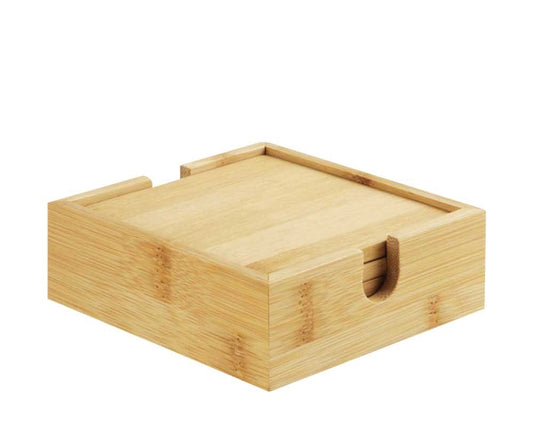 4 Pcs Bamboo Tea Coasters Sets with Case ( “Your Brand • Your Print • Your Style.” ) All printing available