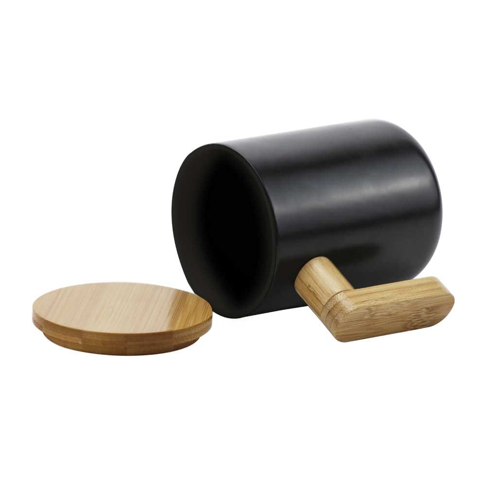 Black Ceramic Coffee Mugs with Bamboo Handle and Lid ( “Your Brand • Your Print • Your Style.” ) All printing available