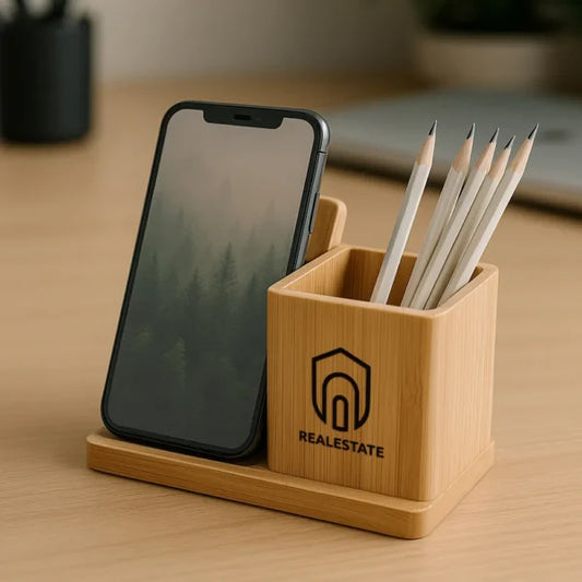 Bamboo Pen Holder with 10W Wireless Charger