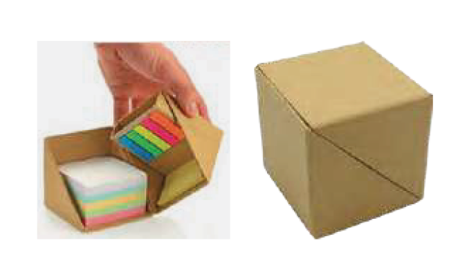 CARDBOARD BOX WHICH FLIPS OPEN TO REVEAL A HANDY STICKY NOTE SET