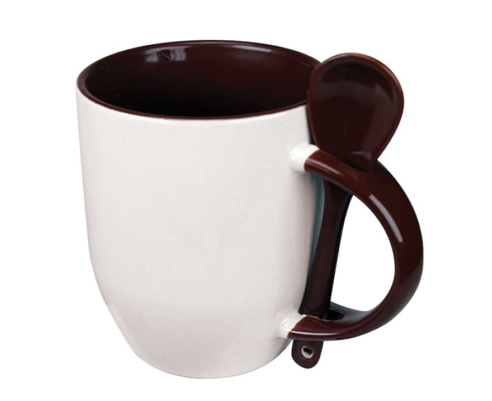 Two-Tone Ceramic Mugs with Spoon 11 oz ( “Your Brand • Your Print • Your Style.” ) All printing available