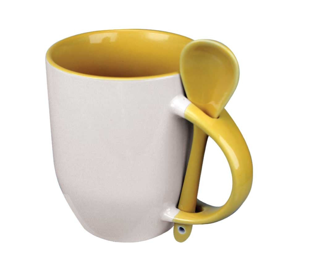 Two-Tone Ceramic Mugs with Spoon 11 oz ( “Your Brand • Your Print • Your Style.” ) All printing available