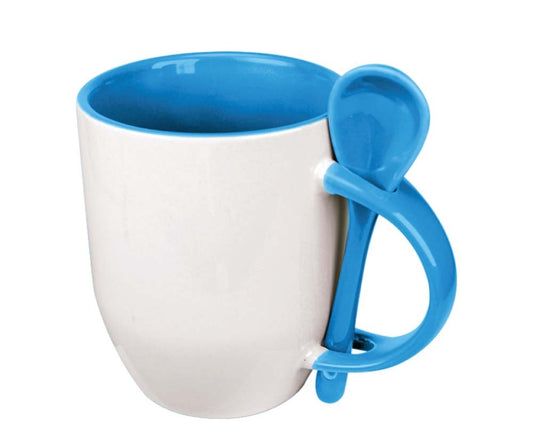 Two-Tone Ceramic Mugs with Spoon 11 oz ( “Your Brand • Your Print • Your Style.” ) All printing available