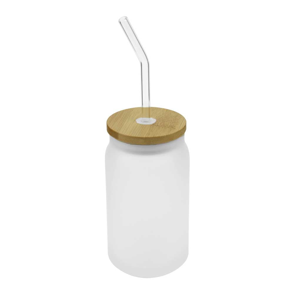 Glass Bottle with Straw and Bamboo Lid 455 ml Capacity ( “Your Brand • Your Print • Your Style.” ) All printing available