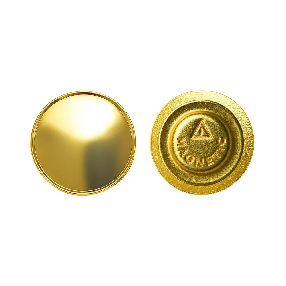 Gold Round Metal Badges with Magnet Attachment ( “Your Brand • Your Print • Your Style.” ) All printing available