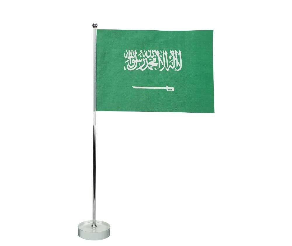 Flag with Metal Pole & Clear Glass Round Base ( “Your Brand • Your Print • Your Style.” ) All printing available