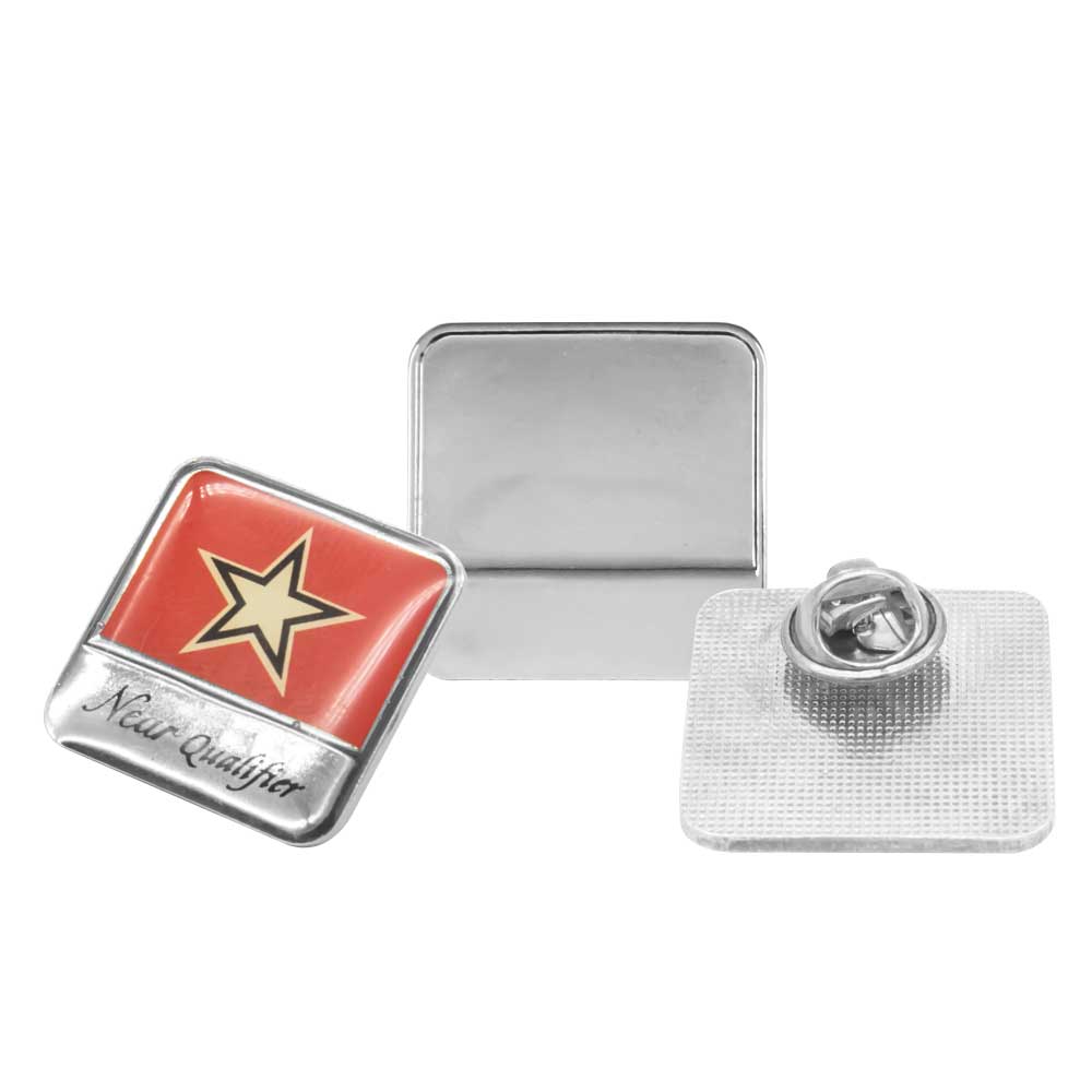 Square Metal Badges with Butterfly Clutch ( “Your Brand • Your Print • Your Style.” ) All printing available