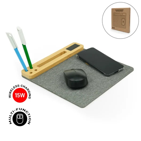 Multi-Function Mousepad, 15W Fast Wireless Charger & LED Logo ( “Custom Prints That Travel with You.” )