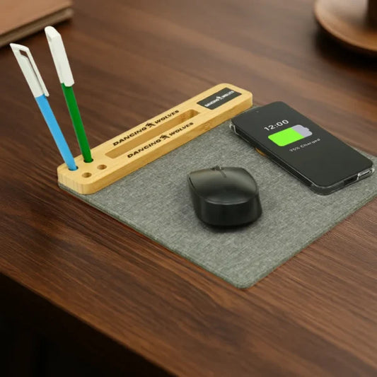Multi-Function Mousepad, 15W Fast Wireless Charger & LED Logo ( “Custom Prints That Travel with You.” )
