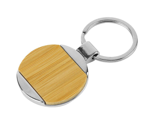 Round Bamboo and Metal Keychains 32mm ( “Your Brand • Your Print • Your Style.” ) All printing available