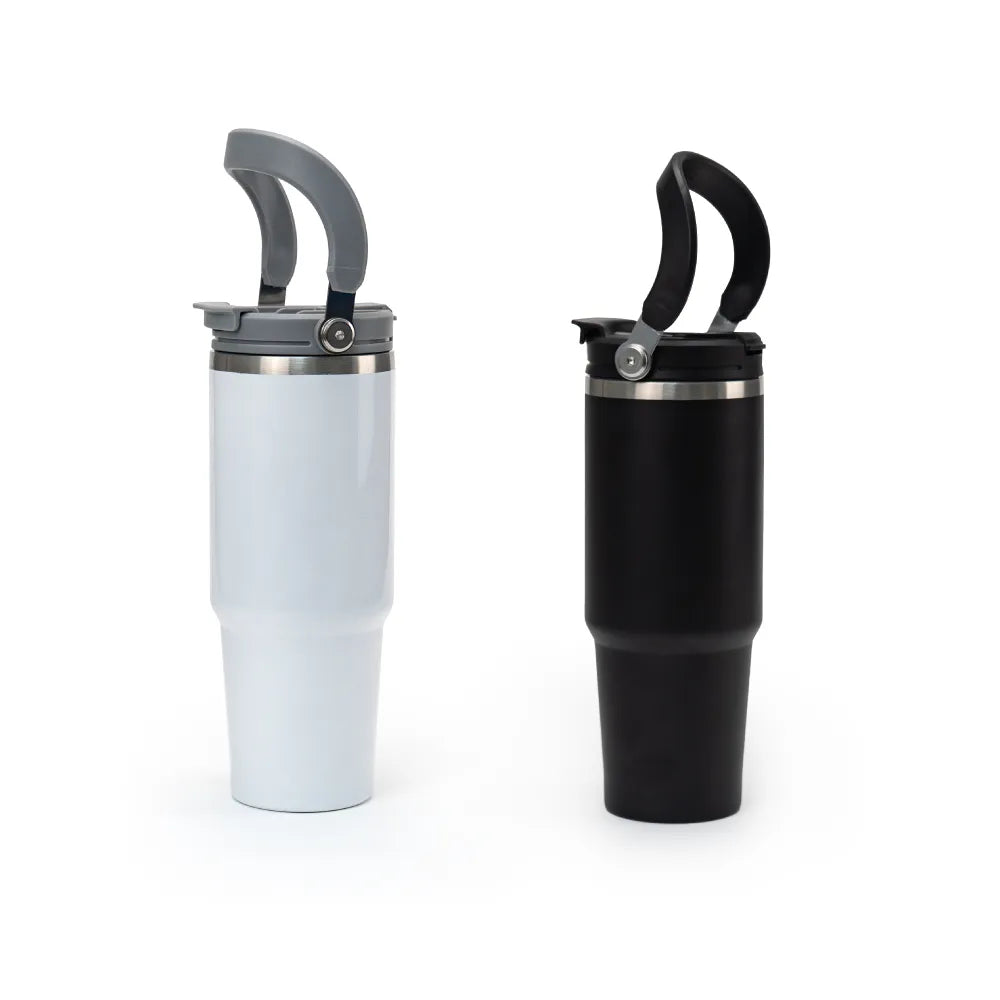 Double Wall Stainless Steel Tumblers with Handle & Straw – 900ml ( “Your Brand • Your Print • Your Style.” ) All printing available