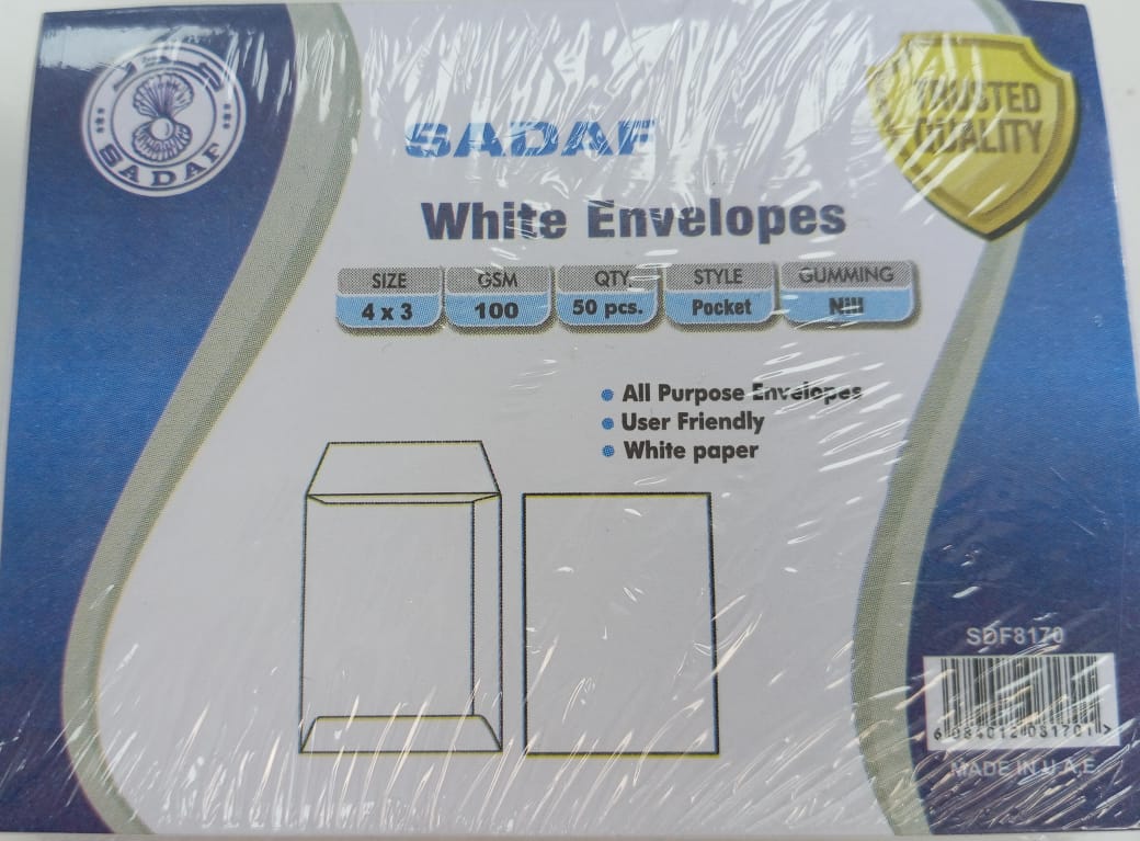 SADAF WHITE ENVELOPES 4*3  50 PCS IN A PACKET