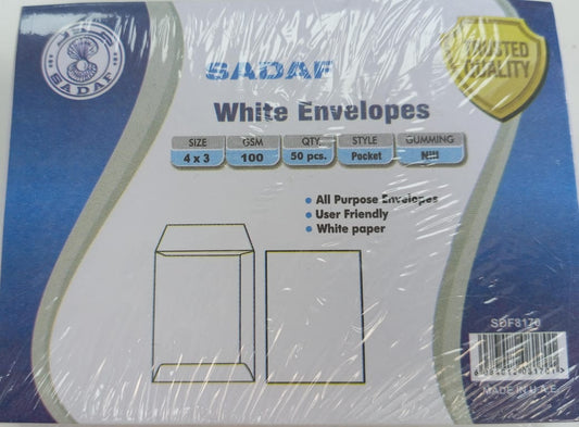 SADAF WHITE ENVELOPES 4*3  50 PCS IN A PACKET