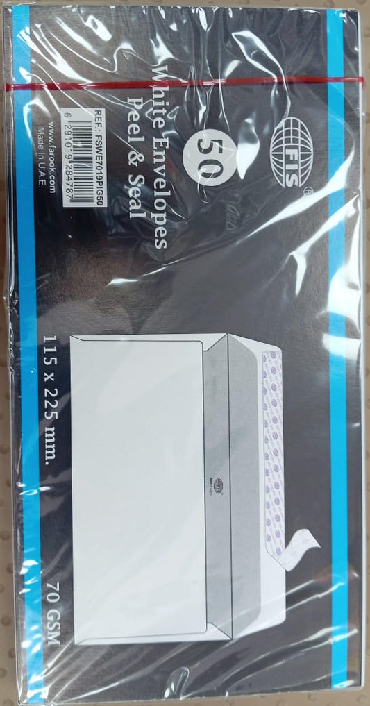 FIS WHITE ENVELOPES 115*225  50 PCS IN A PACKET 70 GSM