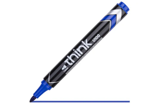 Deli Think U100 Permanent Marker – Bullet 1.5 mm, BLUE, 12 pcs